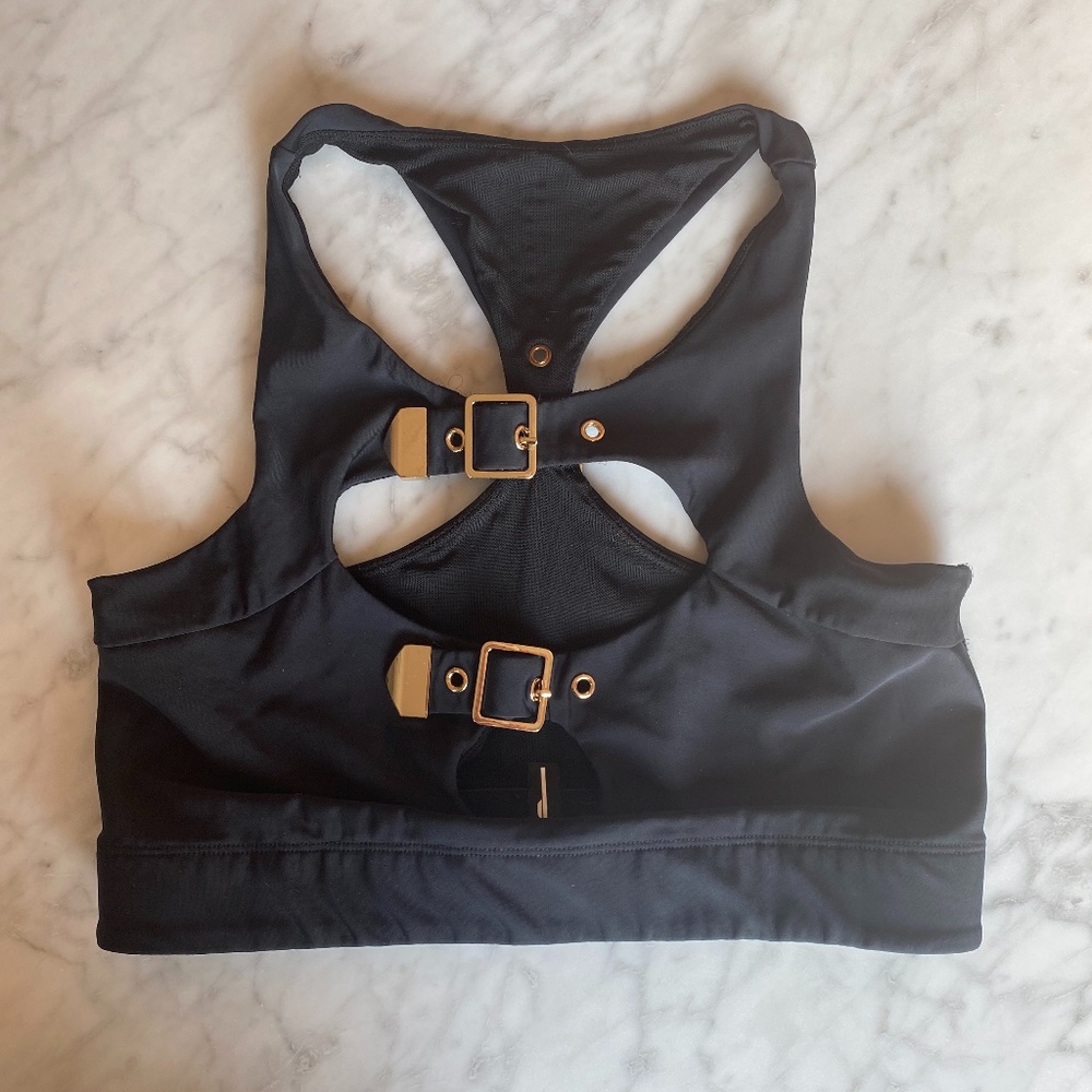 Adam Selman Cutout Gold Buckle Sports Bra - Medium